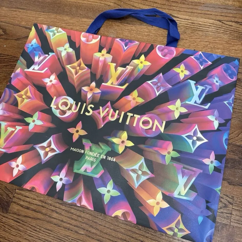 LARGE LOUIS VUITTON Authentic Paper Shopping Gift Bag Rainbow Christmas Limited